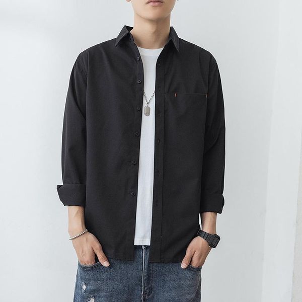 

men's casual shirts 2021 spring long sleeve shirt korean trend solid color coat fashion, White;black