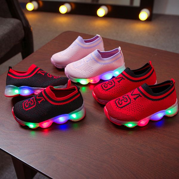 

2021 summer childrens lighting shoes baby glowing colorful boys and girls led luminous soft bottom non-slip kid shoes cs148, Black
