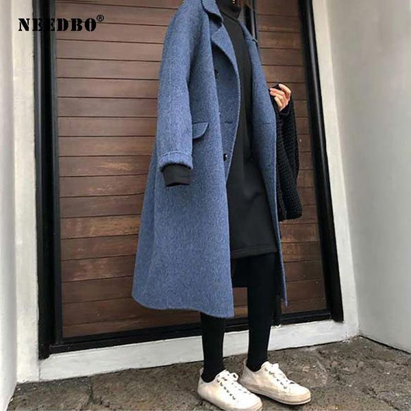 

women's wool & blends needbo warm oversize women coat long british style trench female section korean winter overcoat, Black