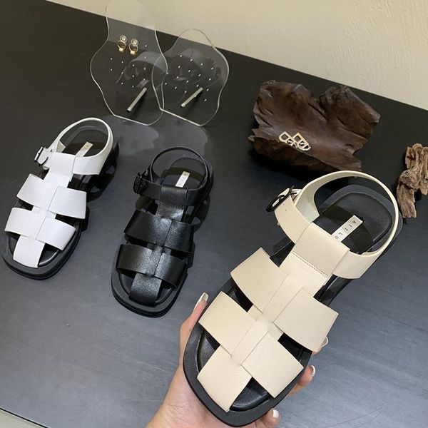 

sandals 2021 summer female weave shoes ladies fashion women slides outside flat with casual for woman, Black