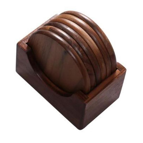 

table runner 6pcs/set walnut wood coasters placemats decor square round heat resistant drink mat home tea coffee cup pad