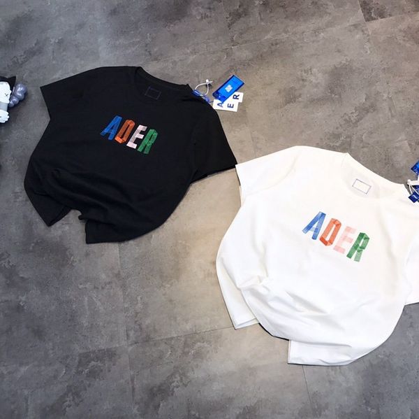 

brand t shirt and polos ader woven color letter embroidered collar standard korea fashion 2021 summer round neck short s, White