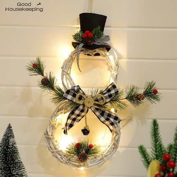 

decorative flowers & wreaths 2021 christmas hang decoration led lights snowman wreath rattan circle door home tree navidad