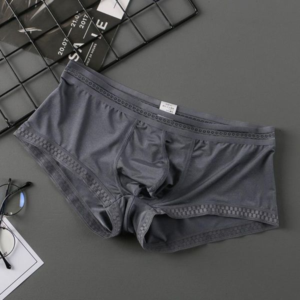 

underpants ice silk boxershorts men bulge pouch boxers trunks seamless mens hombre breathable underwear ultra thin panties, Black;white