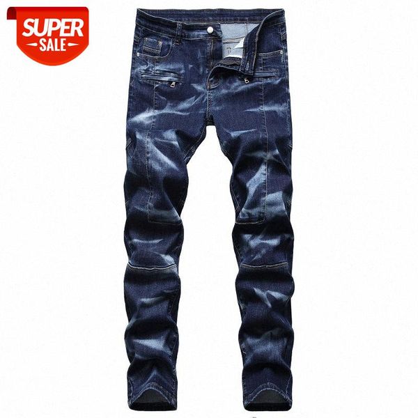 

men's jeans blue stretch european and american personality zipper decoration trendy men #o50e