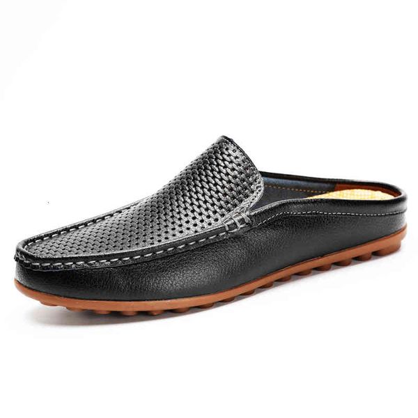

slippers brand half shoes for men loafers leather driving boat summer male slip-on casual flats moccasin 8jw1, Black