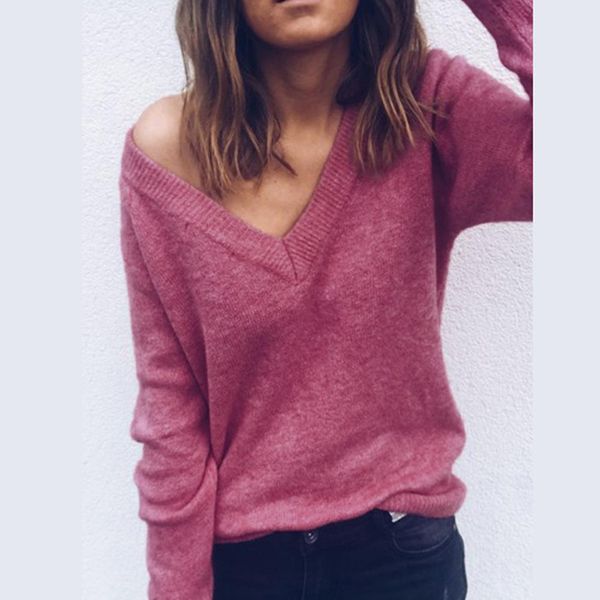 

casual winter autumn blouse women sweaters solid color v neck blouses long sleeve pullover knitted, White;black