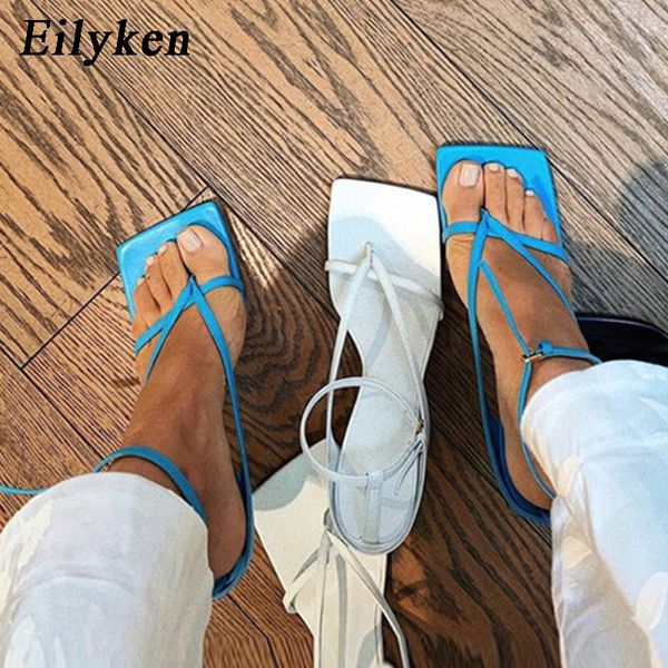 Eilyken Gladiator Sandals sapatos de salto alto Queda melhor rua olhar fêmeas cabeça quadrada Aberto à frente clip-on sandálias de tiras Mulheres fgakjhgklfa