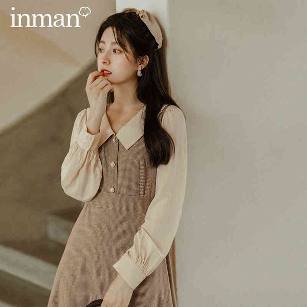 

casual dresses dress spring autumn retro style literary lapel tie contrast color long-sleeve dress eplg, Black;gray