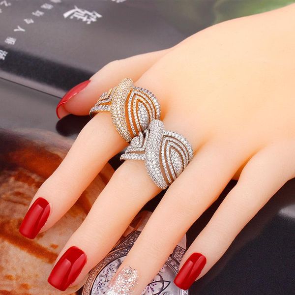 

wedding rings bride talk luxury big leaf shape cubic zirconia super quality bridal jewelry for women party, Slivery;golden