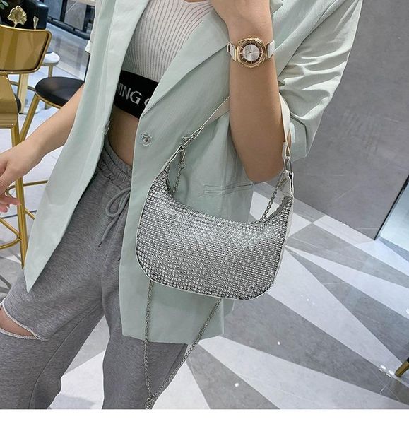 

evening bags underarm bag 2021 fashion rhinestone chain single shoulder french stick women's portable diagonal purse