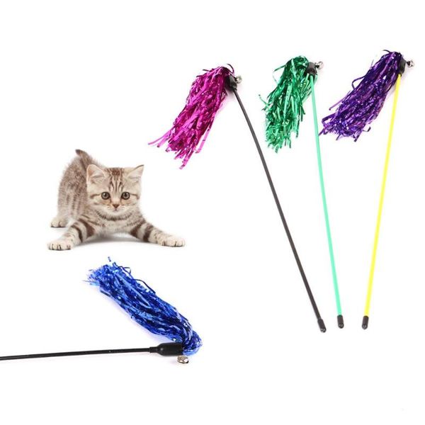 

cat toys pet teaser rod reflective strips feather wand toy catcher stick interactive kitten training gatos v3