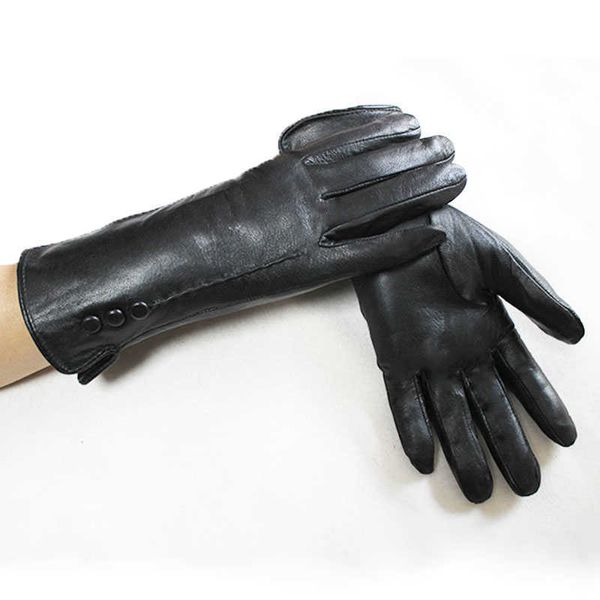 Кожаные перчатки женские плюс бархат осень и зима теплая цена прямые черные короткие открытый езда овчины перчатки H1022