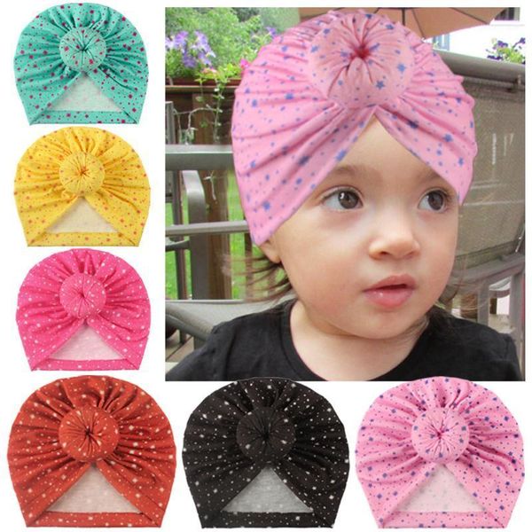 

caps & hats baby girls star print colored donut knotted turban headb hood born bow headwear cap cotton soft beanie1, Yellow
