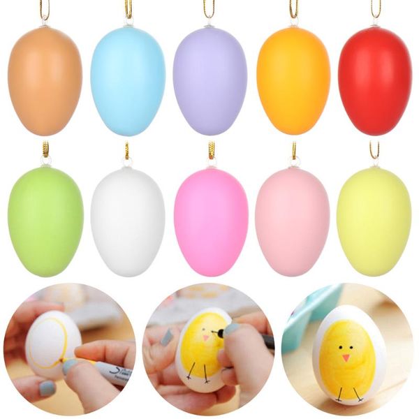 

party decoration 10/12pcs colorful easter diy hand painted eggs crafts decorative toys children kids favors hanging ornaments