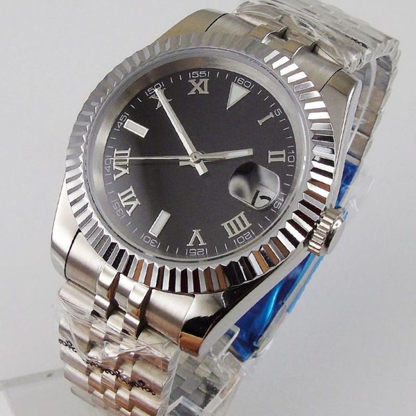 

wristwatches 36mm black sterile dial automatic jubilee date luminous mechanical sapphire glass miyota 8215 movement mens wristwatch, Slivery;brown
