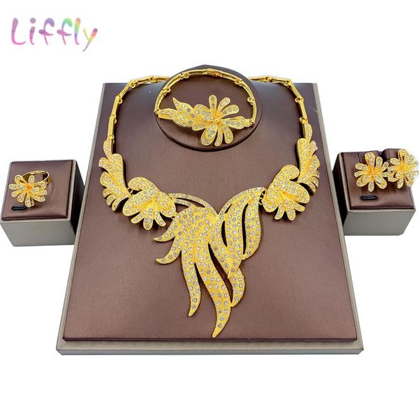 

earrings & necklace liffly african bridal jewelry sets crystal dubai gold for women wedding costume bracelet ring set, Silver