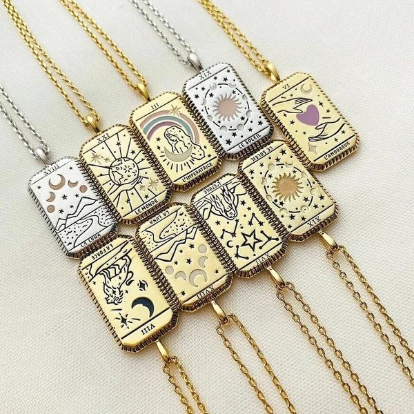 

tarot cards vintage women's jewelry amulet pendant 16k gold plated necklaces female men's chain zodiac moon sun lion, Silver