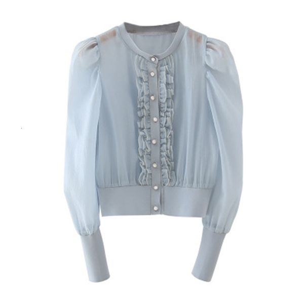 

autumn women's fashions knitting blue blouse, White