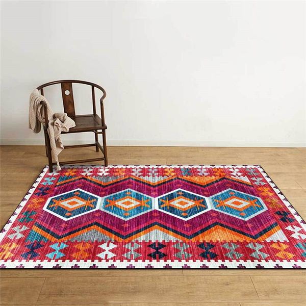 

carpets bohemian rug geometric diamond red palm yellow ethnic-style carpet living room bedroom bed blanket kitchen floor mat