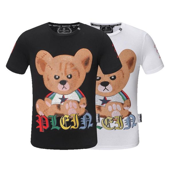 

men's t-shirts 2021 short sleeve t-shirt cute bear diamond european and american fashion pp pure cotton women's love, White;black