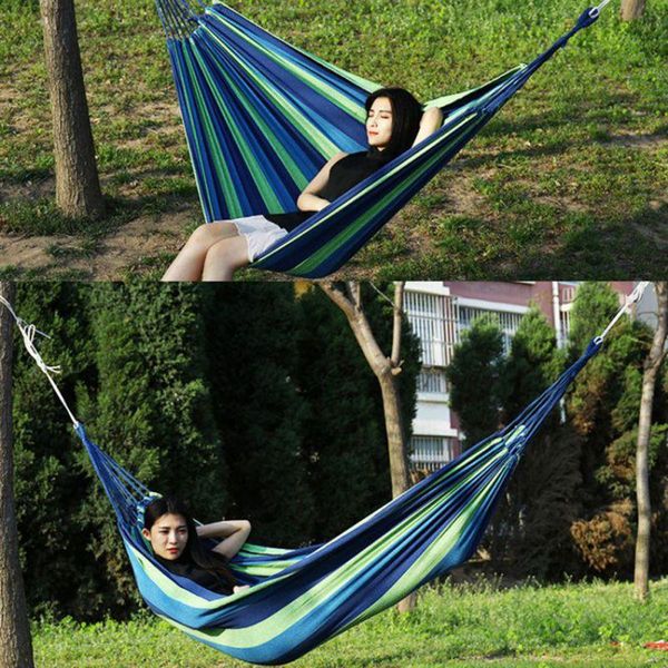 

camp furniture 2021 house useless product 190*100mm 2 persons striped canvas hanging bed sleeping swing hammock color room accessories