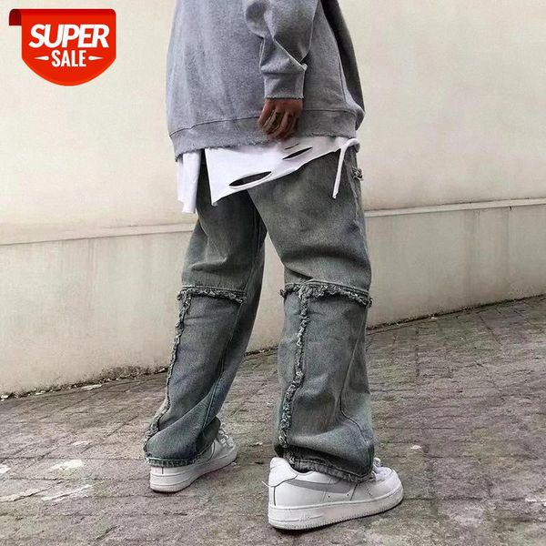 

frayed ripped baggy jeans pants men and women washed streetwear straight loose denim trousers hip hop harajuku plus size #pt7c, Blue