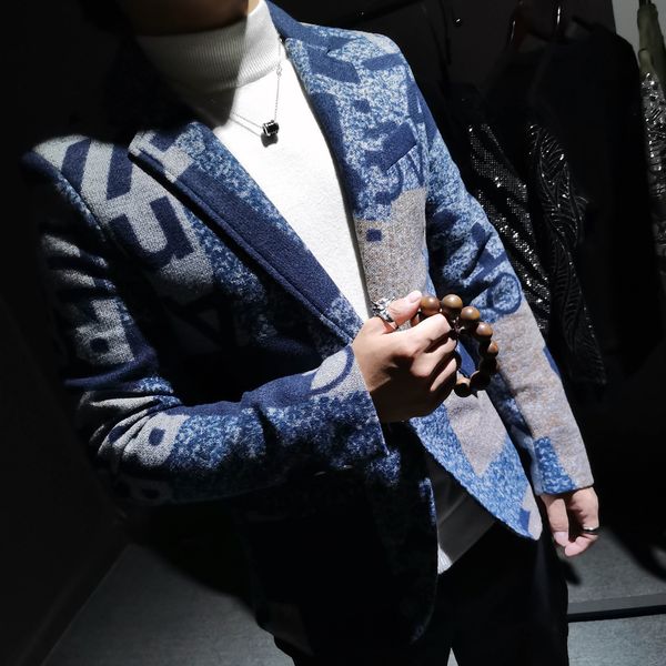 

men's suits & blazers autumn / winter 2021 art men's jacket suit fitness party club suit pattern large letter printed wool woven j, White;black