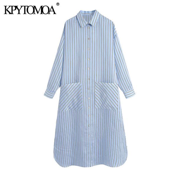 

women chic fashion with belt oversized striped midi dress vintage long sleeve pockets female dresses vestidos 210416, Black;gray
