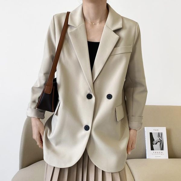 

double breasted oversized black blazer women's 2021 spring autumn fashion drape solid color loose suit jacket office lady suits & blaze, White;black