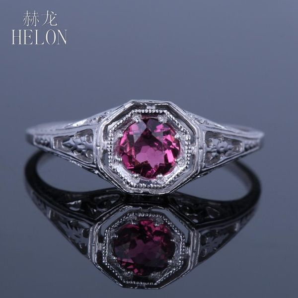 

cluster rings helon solid 14k white gold round 0.4ct 100% genuine tourmaline engagement wedding ring women trendy vintage style fine jewelry, Golden;silver