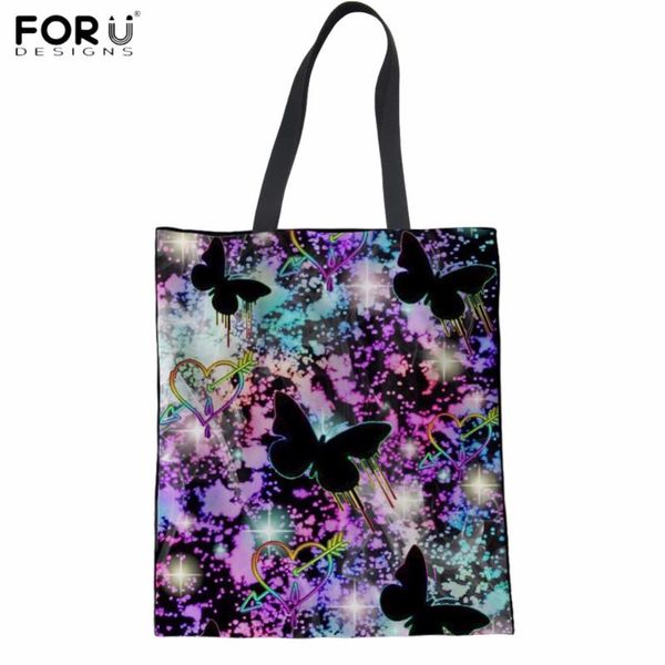 

shopping bags forudesigns reusable women galaxy animal butterfly pattern women's canvas eco-friendly shopper girls tote bag