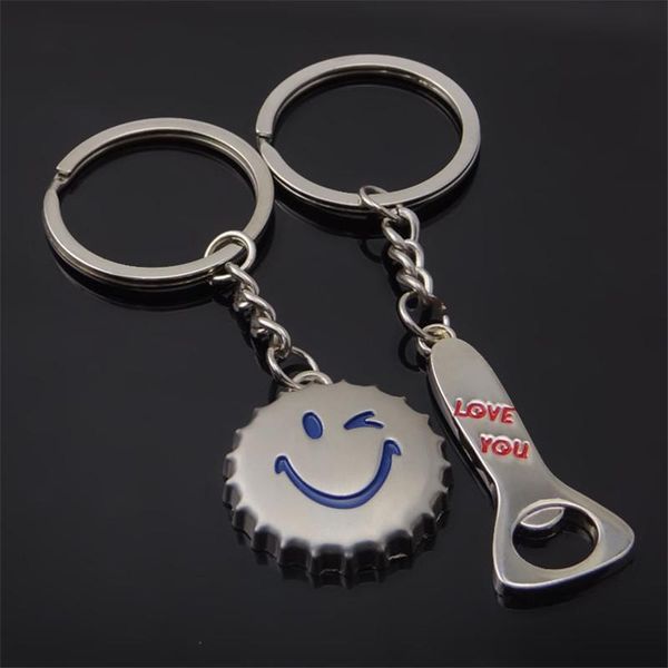 

keychains 1 pair couple lovers bottle beer cap opener key chain love you keyring keyfob ring fashion keychain jewelry gift, Silver
