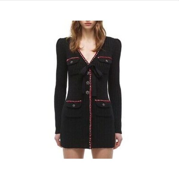 

self-portrait black lurex knit mini dress, Black;gray