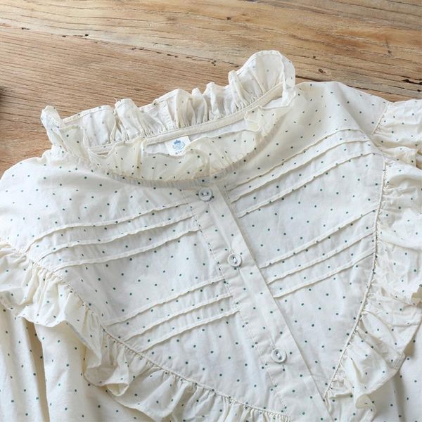 

women's blouses & shirts boutique ruffle lolita long sleeve polka dots print cotton shirt blouse sweet, White