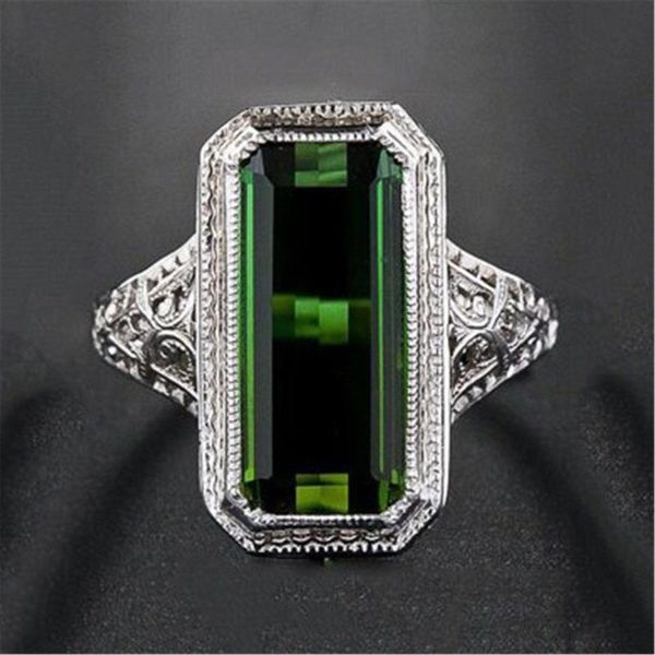 

wedding rings qiongfu european and american creative men women's natural emerald ring green crystal classic jewellery, Slivery;golden