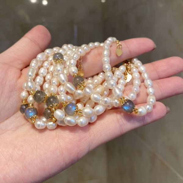 

link, chain 1pc natural baroque freshwater pearl bracelet for women round moonstone beaded fashion wedding jewelry wholesale, Black