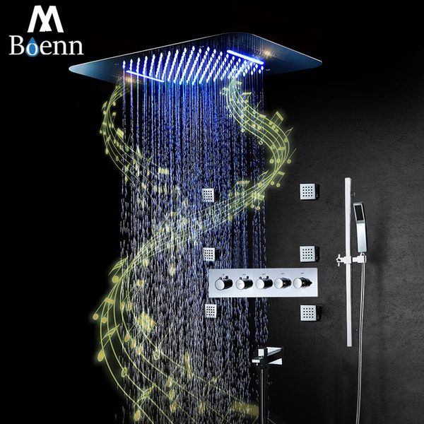 

boenn luxury shower system music led set bathroom 304 stainless steel ceiling rain showerheads concealed mixer chrome sets