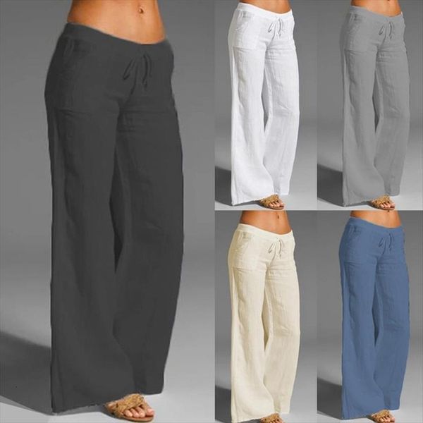 

plus size 5xl cotton linen womens capris gray loose soft elastic waist white summer straight casual trousers female, Black;white