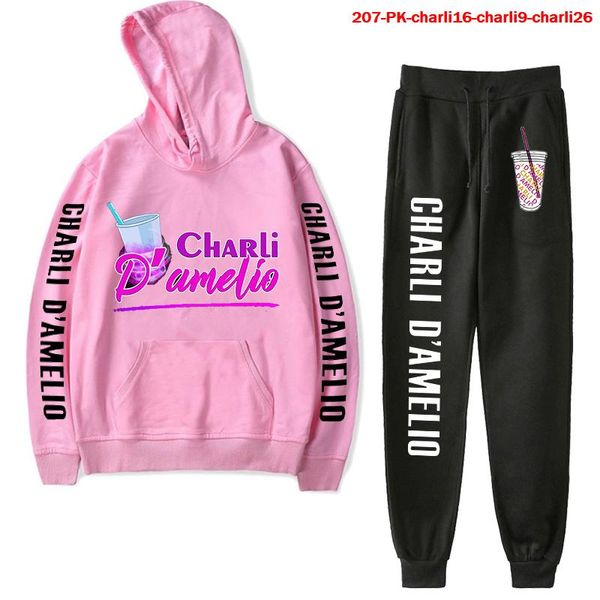 

men's tracksuits charli damelio printed hoodie sweatpants suit charlie sweatshirt trousers clothes autumn winter casual pullover, Gray