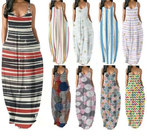 

summer long skirt large women's deep v suspender print dress, Black;gray