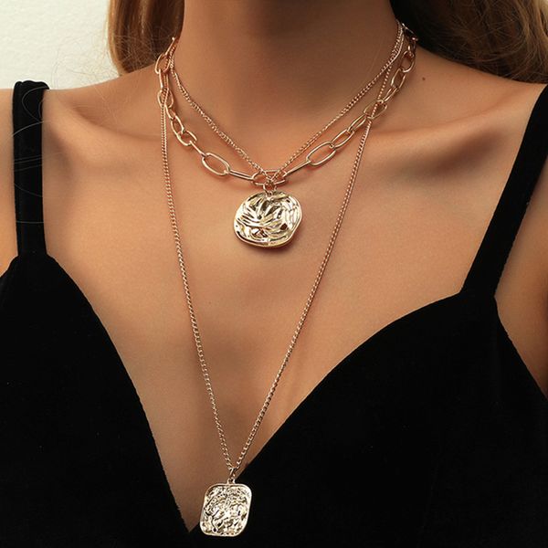 

2021 new multi-layer necklace hip hop golden baroque clavicle chain, Silver