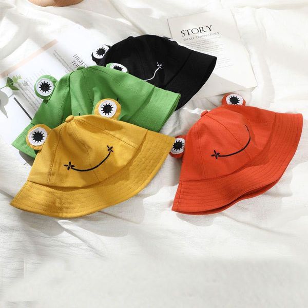 

cartoon frog kids bucket hats spring summer girls boys outdoor sun children beach fisherman caps &, Yellow