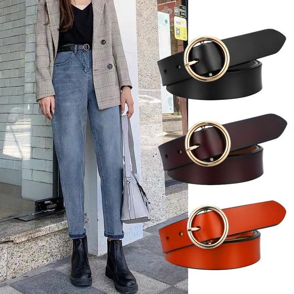 

belts leather belt women classic retro simple female round buckle pin, Black;brown