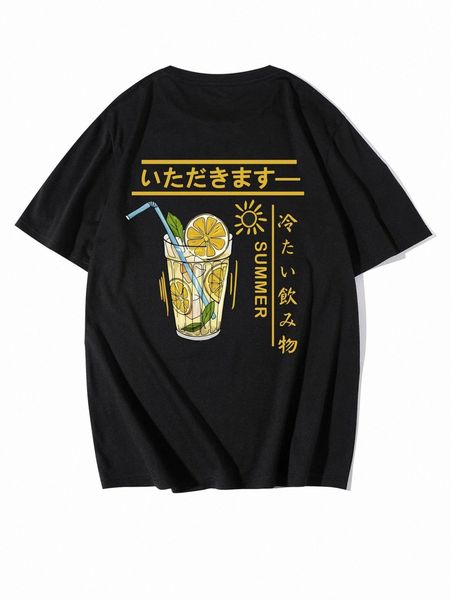 

men japanese letter and grapes print tee o1ho#, White;black