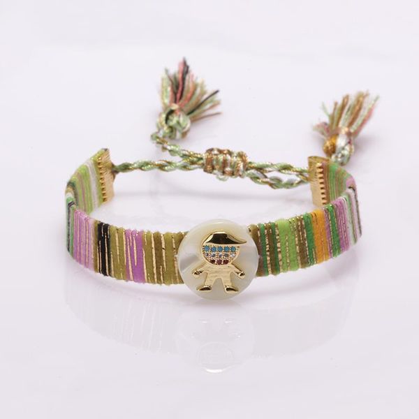 

charm bracelets bohemia boho ethnic silk ban cz paved gold tiny boy kid child white shell bead tassel bracelet for woman mother gift, Golden;silver