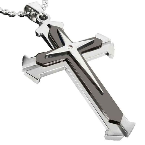 

pendant necklaces men stainless steel cross necklace chain #srn, Silver