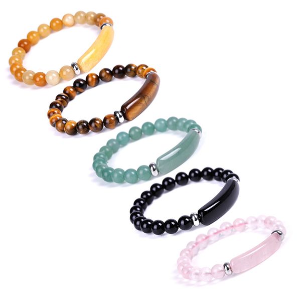 

8mm natural stones beaded bracelets tiger eye strands bangles healing pink crystal precious gemstone fashion women mens stretch round beads, Black