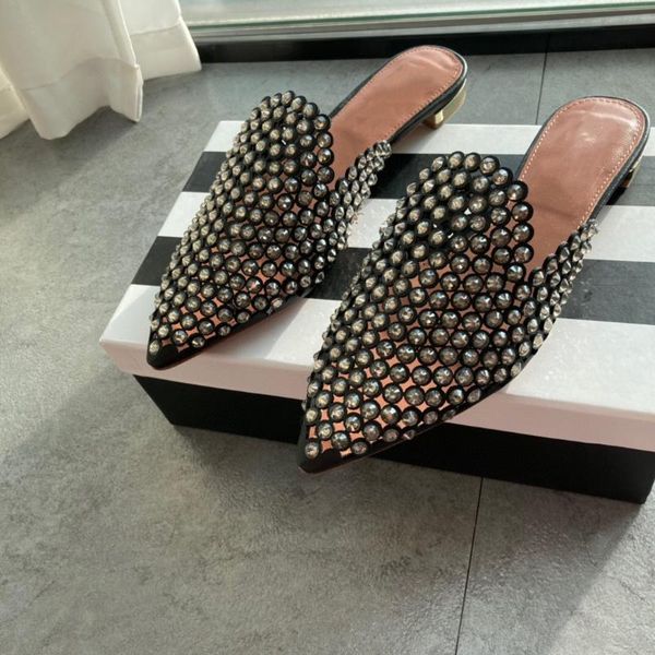 

sandals 2021 latest inlaid diamond fashion crystal flat muller shoes travel slippers, Black