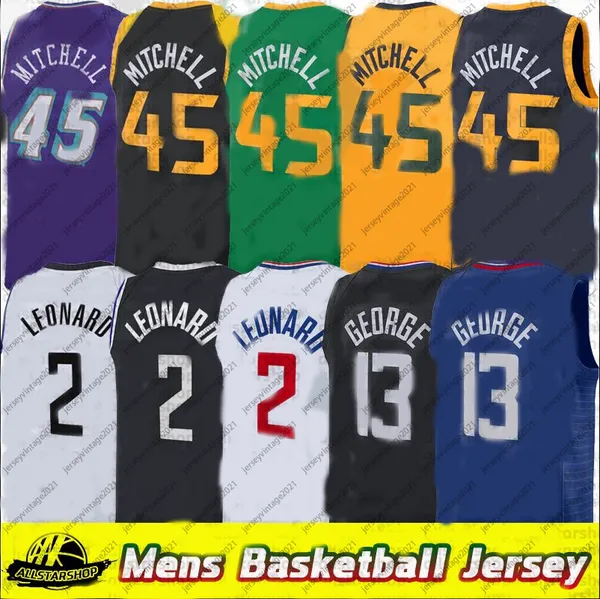 2021 Qualidade superior Kawhi 2 Paul Leonard George Jersey Donovan Mitchell 45 camisas de basquete Tamanho S-2XL Respirável